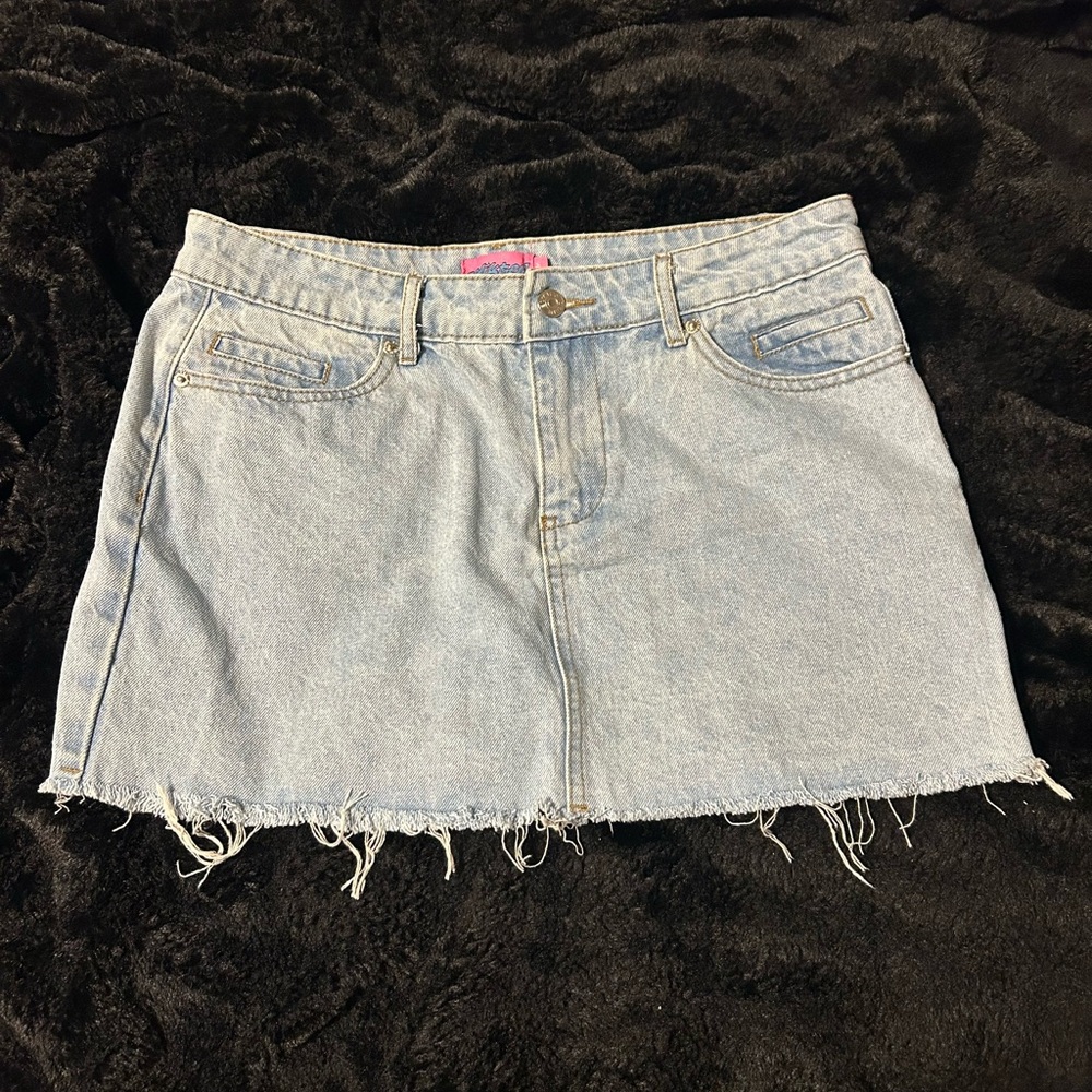 Edikted Light Blue Frayed Hem Mini Skirt
